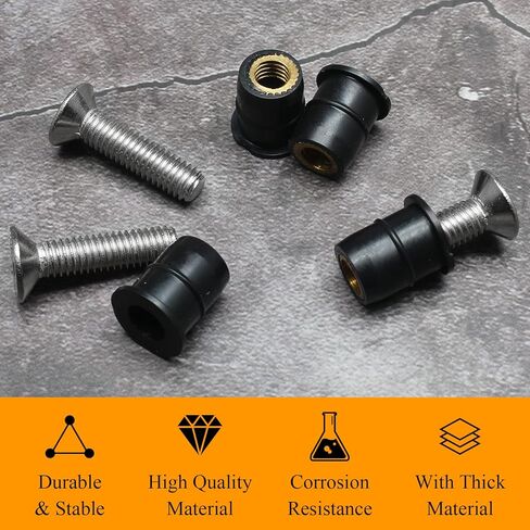 12Pairs M4 Rubber Well Nuts Neoprene Expansion Brass Nuts Fairing Universal Motorcycle Fasteners with Stainless Steel Pozi Screws for Canoe, Boat, Kayak in Kuwait