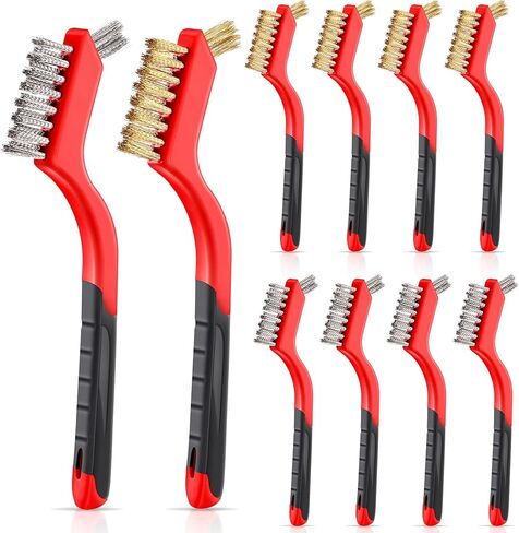 10 قطع من فرشاة الأسلاك لتنظيف اللحام الصدأ، رأس فرشاة من النحاس والفولاذ المقاوم للصدأ، شعيرات إضافية للمناطق الضيقة، فرشاة صغيرة مجعدة للخدمة الشاقة لتنظيف اللحام الشوي in Kuwait