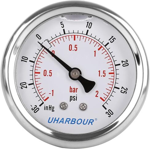 مقياس ضغط الفراغ المملوء بالجلسرين من UHARBOUR -30HG/30PSI، مقياس فراغ بقرص شفاف 2-1/2 بوصة، وصلة خلفية 1/4 بوصة NPT، علبة من الفولاذ المقاوم للصدأ، حركة نحاسية، موازين مزدوجة in Kuwait