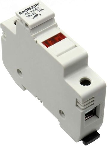 Baomain Solar PV Fuse Holder,Cylindrical Fuse Holder, 10 x 38 mm, 32 Amp, 1000 VDC, 1 Pole, 18 to 8 AWG, 35mm DIN Rail Mount, UR & CE Listed in Saudi Arabia