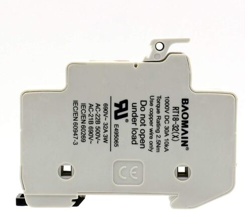 Baomain Solar PV Fuse Holder,Cylindrical Fuse Holder, 10 x 38 mm, 32 Amp, 1000 VDC, 1 Pole, 18 to 8 AWG, 35mm DIN Rail Mount, UR & CE Listed in Saudi Arabia