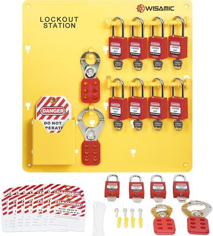 Wisamic Lockout Tagout Station with Cover, Includes 10 Key Different Padlocks, 2 Lockout Hasps, 24 Lockout Tags, 15-1/2 x 22 x 1-3/5 inch in Kuwait