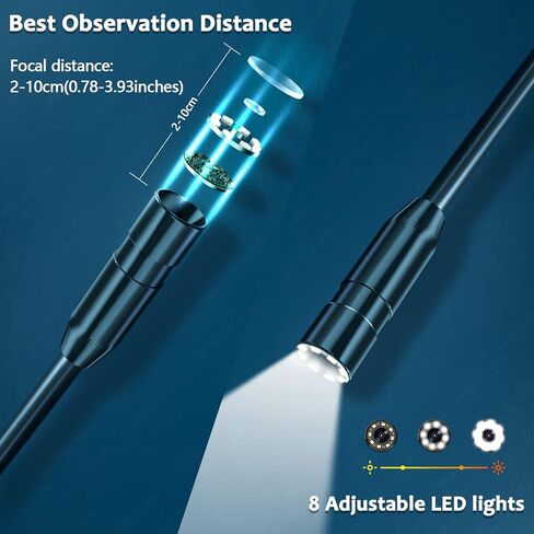 كاميرا بوريسكوب للمنظار الصناعي من SKYBASIC مع ضوء، شاشة LCD مقاس 4.3 بوصة، كاميرا ثعبان رقمية عالية الدقة محمولة باليد وكاميرا فحص المجاري المقاومة للماء مع 8 مصابيح LED، وكابل شبه صلب بطول 66 قدمًا in Kuwait