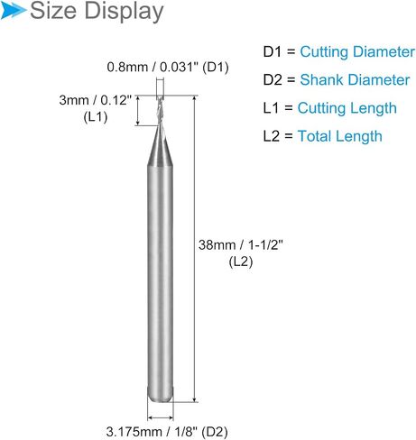 مطاحن نهاية حلزونية CoCud، ساق 1/8 بوصة 0.8 مم × 3 مم من الكربيد الصلب 2-فلوت CNC قطع طحن - (التطبيقات: للخشب الرقائقي والبلاستيك الصلب)، 5 قطع in Saudi Arabia