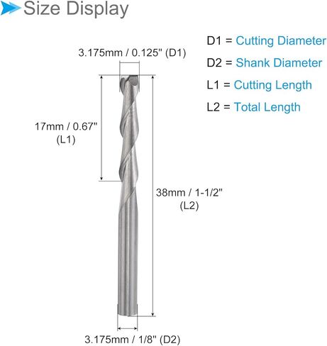 مطاحن نهاية حلزونية CoCud، ساق 1/8 بوصة 3.175 مم × 17 مم من الكربيد الصلب 2-Flute CNC قطع طحن - (التطبيقات: للخشب الرقائقي والبلاستيك الصلب)، قطعتان in Kuwait