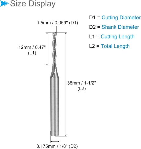 CoCud Spiral End Mills, 1/8" Shank 1.5mm x 12mm Solid Carbide 2-Flute CNC Router Bits Milling Cutters - (Applications: for Plywood Hardwood Plastic), 5-Pieces in Saudi Arabia