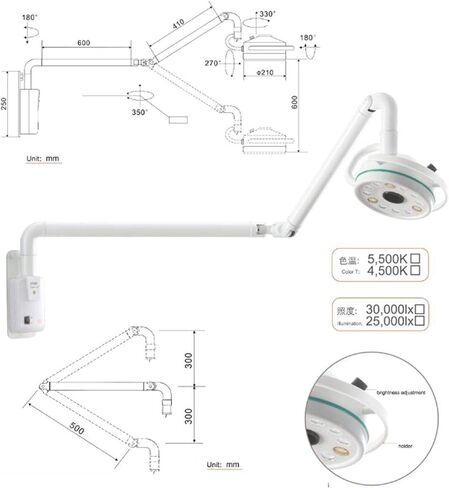 أفروديت 180 دوران 36 وات معلق على الحائط LED للفحص الطبي الجراحي بدون ظل ضوء بارد in Kuwait