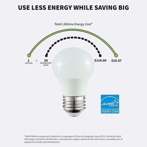 لمبة إضاءة ثلاجة Sunlite 80224-SU LED A15، 5.5 واط (ما يعادل 40 واط)، 450 لومن، قاعدة متوسطة (E26)، قابلة للتعتيم، لمسة نهائية بلوري، مدرجة في قائمة UL، نجمة الطاقة، 50 ك - أبيض فائق، عبوة واحدة in Saudi Arabia