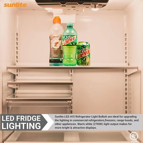 لمبة إضاءة ثلاجة Sunlite 80224-SU LED A15، 5.5 واط (ما يعادل 40 واط)، 450 لومن، قاعدة متوسطة (E26)، قابلة للتعتيم، لمسة نهائية بلوري، مدرجة في قائمة UL، نجمة الطاقة، 50 ك - أبيض فائق، عبوة واحدة in Saudi Arabia