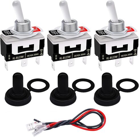 TWTADE 3PCS تبديل التبديل 3 دبوس 3 موقف ON / OFF / (ON) الثقيلة الروك التبديل 16 (10) 250VAC المجرف محطة معدنية قارب التبديل مع غطاء التمهيد للماء + 6.3mm الأسلاك الطرفية KL-B123W in Kuwait