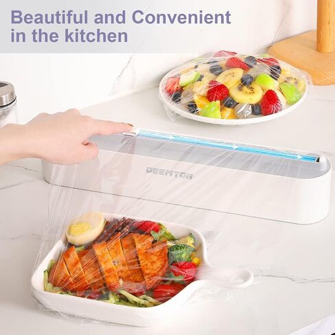 Plastic Wrap Dispenser with Cutter,Plastic Food Wrap Dispenser with Slide Cutter Refillable Cling Film Dispenser with 250' of Professional BPA Free Cling Film. in Saudi Arabia