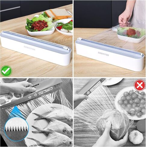 Plastic Wrap Dispenser with Cutter,Plastic Food Wrap Dispenser with Slide Cutter Refillable Cling Film Dispenser with 250' of Professional BPA Free Cling Film. in Saudi Arabia