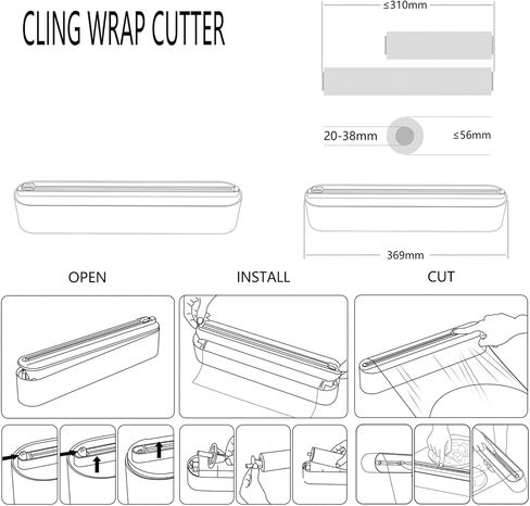 Plastic Wrap Dispenser with Cutter,Plastic Food Wrap Dispenser with Slide Cutter Refillable Cling Film Dispenser with 250' of Professional BPA Free Cling Film. in Saudi Arabia