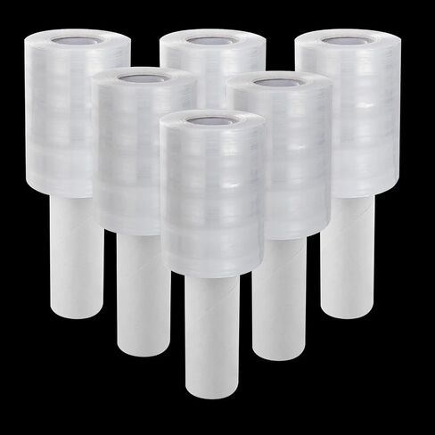 6 Pack Stretch Wrap Film with Handle, 80 Gauge Thick Industrial Strength Hand Stretch Wrap, 4" x 1000 Ft Plastic Pallet Shrink Film Heavy Duty Self-Adhering Plastic Wrap for Packing, Moving in Saudi Arabia