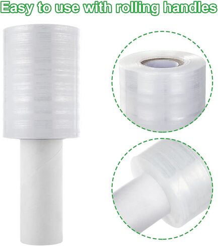 6 Pack Stretch Wrap Film with Handle, 80 Gauge Thick Industrial Strength Hand Stretch Wrap, 4" x 1000 Ft Plastic Pallet Shrink Film Heavy Duty Self-Adhering Plastic Wrap for Packing, Moving in Saudi Arabia