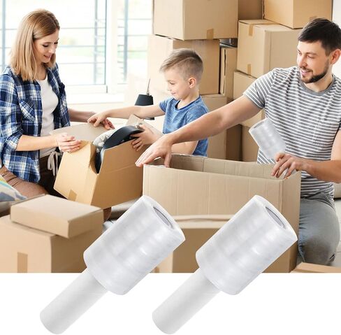 6 Pack Stretch Wrap Film with Handle, 80 Gauge Thick Industrial Strength Hand Stretch Wrap, 4" x 1000 Ft Plastic Pallet Shrink Film Heavy Duty Self-Adhering Plastic Wrap for Packing, Moving in Saudi Arabia