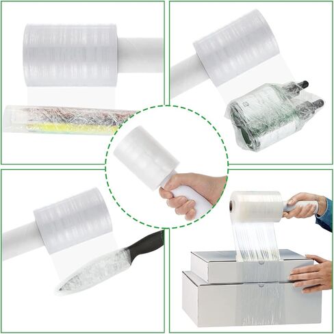 6 Pack Stretch Wrap Film with Handle, 80 Gauge Thick Industrial Strength Hand Stretch Wrap, 4" x 1000 Ft Plastic Pallet Shrink Film Heavy Duty Self-Adhering Plastic Wrap for Packing, Moving in Saudi Arabia