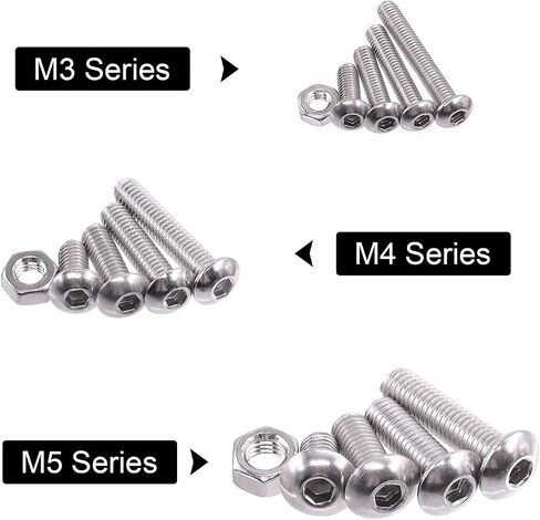 Hilitchi 460-Piece M3 M4 M5 Stainless Steel Button Head Hex Socket Head Cap Bolts Screws Nuts Assortment Kit in Saudi Arabia