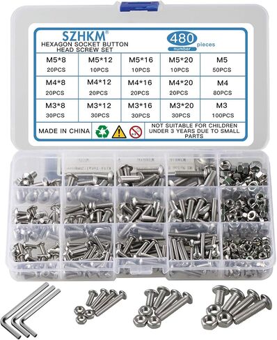 SZHKM 480pcs Stainless Steel Nuts and Bolts Assortment Metric Machine Screws Set M3 M4 M5 Screws Assorted Hex Bolts and Nuts Kit for Electroinics with Wrench in Kuwait