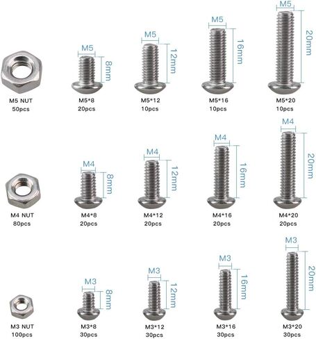 SZHKM 480pcs Stainless Steel Nuts and Bolts Assortment Metric Machine Screws Set M3 M4 M5 Screws Assorted Hex Bolts and Nuts Kit for Electroinics with Wrench in Kuwait
