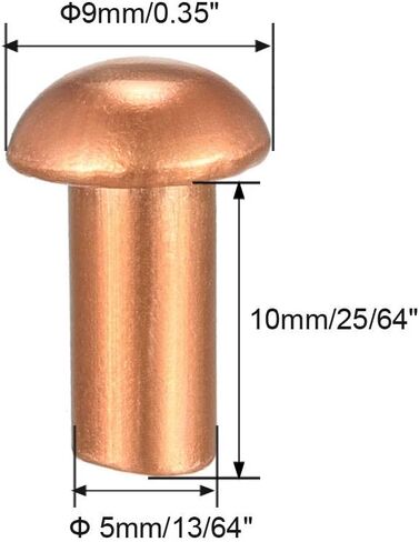 uxcell 50 Pcs 13/64" x 25/64" Round Head Copper Solid Rivets Fasteners in Kuwait