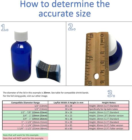 45 x 23 mm Printed Clear Perforated Shrink Band for Liquid Bottles of Many Types [Sealed for Your Protection] Fits 3/4" to 1" Diameter - Pack of 250 in Kuwait
