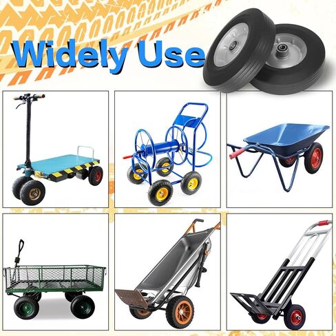 عجلات بديلة للإطارات المطاطية الصلبة مقاس 10 × 2.5 بوصة مع حجم محور 5/8 بوصة للعربات والشاحنات اليدوية والعربات in Kuwait