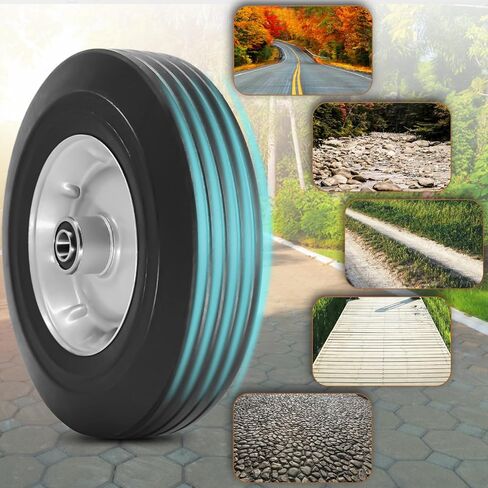 عجلات بديلة للإطارات المطاطية الصلبة مقاس 10 × 2.5 بوصة مع حجم محور 5/8 بوصة للعربات والشاحنات اليدوية والعربات in Kuwait