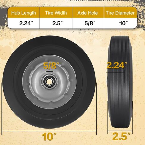 عجلات بديلة للإطارات المطاطية الصلبة مقاس 10 × 2.5 بوصة مع حجم محور 5/8 بوصة للعربات والشاحنات اليدوية والعربات in Kuwait