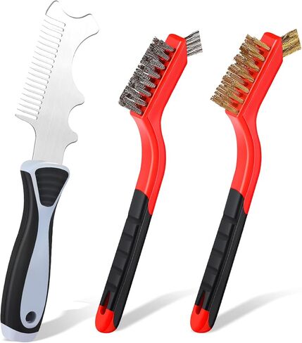 3 Pcs 4 in 1 Paint Brush Comb Wire Brush Set, Brush Roller Cleaner Tool 2 Pcs Stainless Steel Brass Bristles Wire Brushes 7 Inches Metal Brush Cleaning Scrubbing Dirt Paintbrush Cleaners in Saudi Arabia