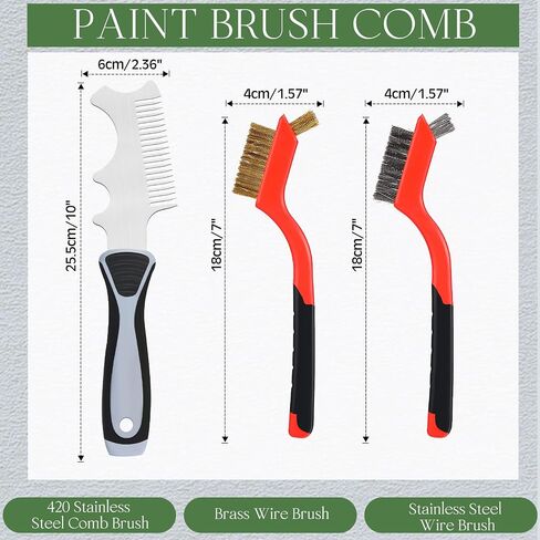 3 Pcs 4 in 1 Paint Brush Comb Wire Brush Set, Brush Roller Cleaner Tool 2 Pcs Stainless Steel Brass Bristles Wire Brushes 7 Inches Metal Brush Cleaning Scrubbing Dirt Paintbrush Cleaners in Saudi Arabia