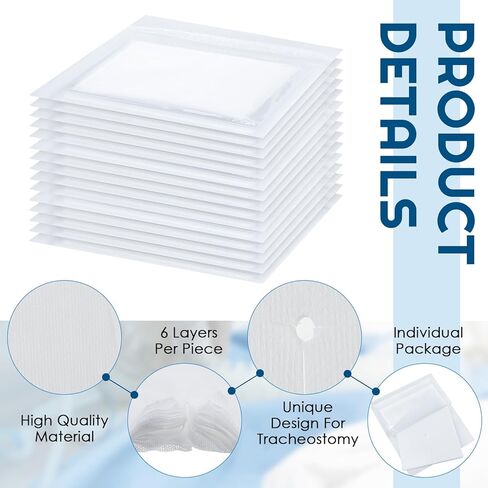 Timgle 200 Pcs 4" x 4" Split Gauze Pads 6 Ply Split Drain Sponge Gauze Non Woven Slit Bandage Split Gauze Sponges with 2 Roll of Tape for Wound Care Tubes Drains Supplies in Kuwait