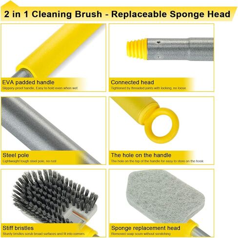 Lalafancy Shower Cleaning Brush with Locking Head, 3 in 1 Tub Tile Scrubber Brush with 50'' Extendable Long Handle Stiff Bristles Scouring Pads Microfiber for Cleaning Bathtub Shower Wall Bathroom in Kuwait