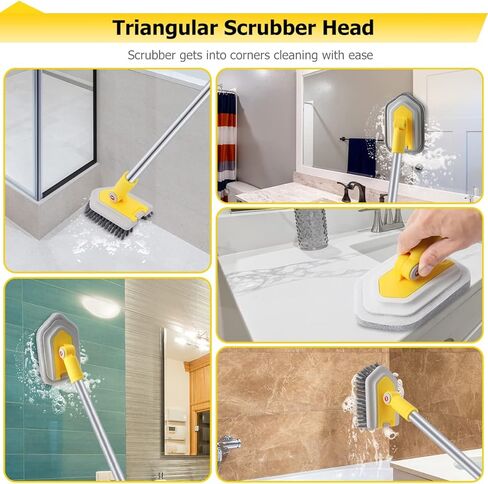 Lalafancy Shower Cleaning Brush with Locking Head, 3 in 1 Tub Tile Scrubber Brush with 50'' Extendable Long Handle Stiff Bristles Scouring Pads Microfiber for Cleaning Bathtub Shower Wall Bathroom in Kuwait