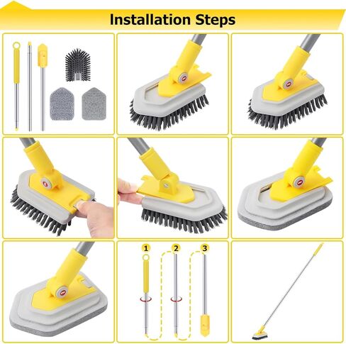 Lalafancy Shower Cleaning Brush with Locking Head, 3 in 1 Tub Tile Scrubber Brush with 50'' Extendable Long Handle Stiff Bristles Scouring Pads Microfiber for Cleaning Bathtub Shower Wall Bathroom in Kuwait
