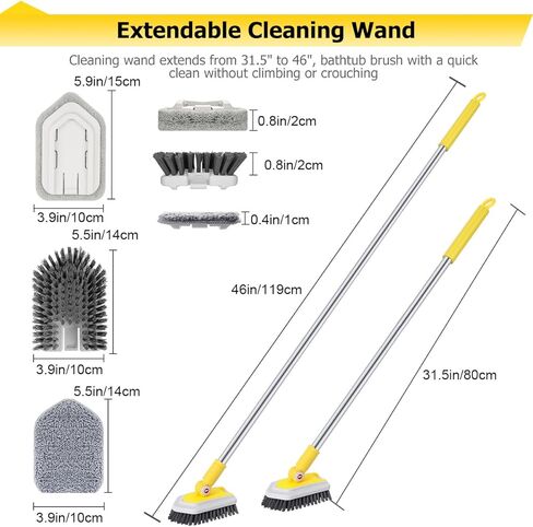 Lalafancy Shower Cleaning Brush with Locking Head, 3 in 1 Tub Tile Scrubber Brush with 50'' Extendable Long Handle Stiff Bristles Scouring Pads Microfiber for Cleaning Bathtub Shower Wall Bathroom in Kuwait