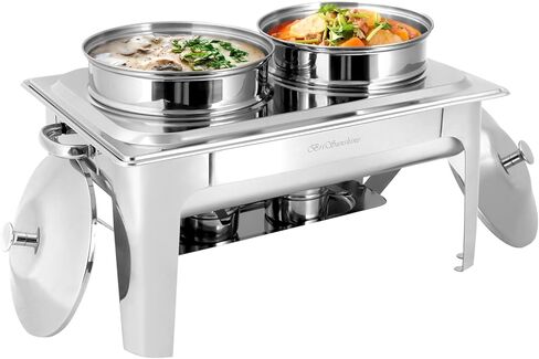 2 x 4.8QT/4.5L Stainless Steel Soup Chafer,2-Pot Commercial Soup Warmer Station,Round Food Servers Chafing Dish Pot with Lids for Buffet Catering Parties Restaurant in Kuwait