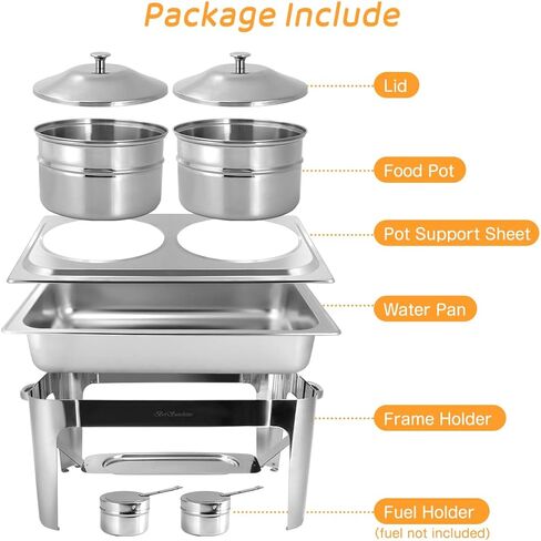 2 x 4.8QT/4.5L Stainless Steel Soup Chafer,2-Pot Commercial Soup Warmer Station,Round Food Servers Chafing Dish Pot with Lids for Buffet Catering Parties Restaurant in Kuwait