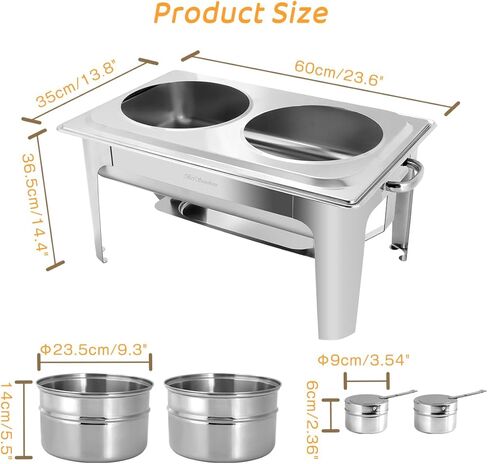 2 x 4.8QT/4.5L Stainless Steel Soup Chafer,2-Pot Commercial Soup Warmer Station,Round Food Servers Chafing Dish Pot with Lids for Buffet Catering Parties Restaurant in Kuwait