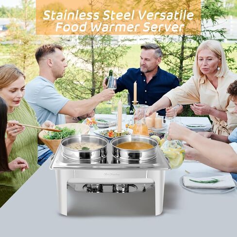 2 x 4.8QT/4.5L Stainless Steel Soup Chafer,2-Pot Commercial Soup Warmer Station,Round Food Servers Chafing Dish Pot with Lids for Buffet Catering Parties Restaurant in Kuwait