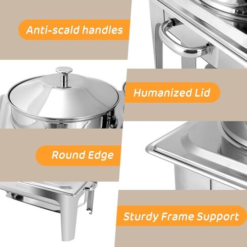2 x 4.8QT/4.5L Stainless Steel Soup Chafer,2-Pot Commercial Soup Warmer Station,Round Food Servers Chafing Dish Pot with Lids for Buffet Catering Parties Restaurant in Kuwait