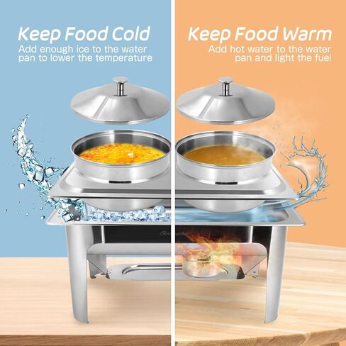 2 x 4.8QT/4.5L Stainless Steel Soup Chafer,2-Pot Commercial Soup Warmer Station,Round Food Servers Chafing Dish Pot with Lids for Buffet Catering Parties Restaurant in Kuwait