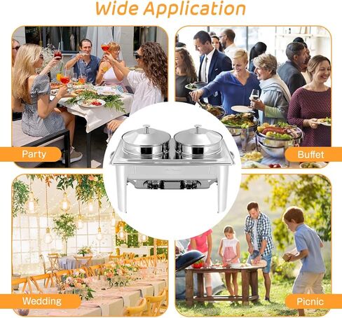 2 x 4.8QT/4.5L Stainless Steel Soup Chafer,2-Pot Commercial Soup Warmer Station,Round Food Servers Chafing Dish Pot with Lids for Buffet Catering Parties Restaurant in Kuwait