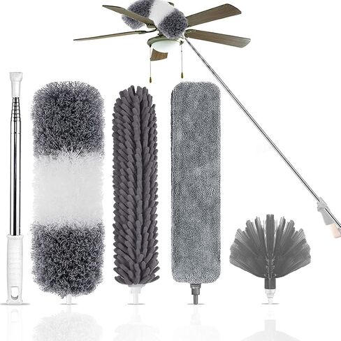 Microfiber Feather Duster, 7PCS Washable Dusters for Cleaning Kit with 100" Extension Long Pole, Bendable Telescopic Duster for Cleaning Dust on High Ceiling Fans Lights Blinds Cars Furniture in Kuwait