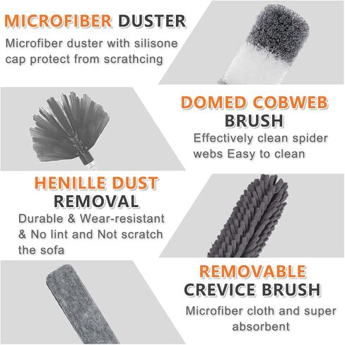 Microfiber Feather Duster, 7PCS Washable Dusters for Cleaning Kit with 100" Extension Long Pole, Bendable Telescopic Duster for Cleaning Dust on High Ceiling Fans Lights Blinds Cars Furniture in Kuwait