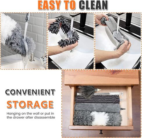 Microfiber Feather Duster, 7PCS Washable Dusters for Cleaning Kit with 100" Extension Long Pole, Bendable Telescopic Duster for Cleaning Dust on High Ceiling Fans Lights Blinds Cars Furniture in Kuwait