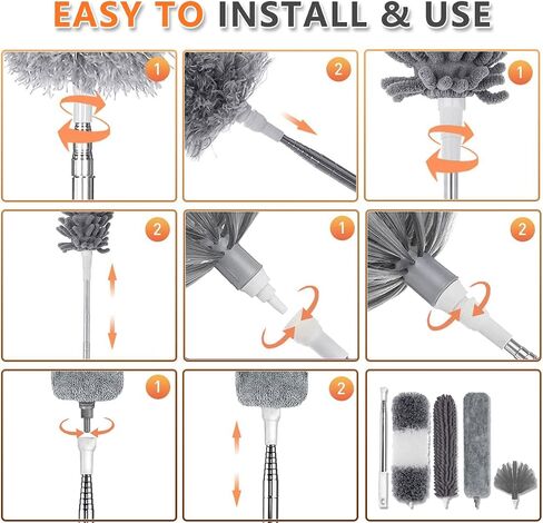Microfiber Feather Duster, 7PCS Washable Dusters for Cleaning Kit with 100" Extension Long Pole, Bendable Telescopic Duster for Cleaning Dust on High Ceiling Fans Lights Blinds Cars Furniture in Kuwait