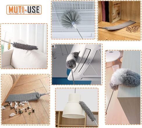 Microfiber Feather Duster, 7PCS Washable Dusters for Cleaning Kit with 100" Extension Long Pole, Bendable Telescopic Duster for Cleaning Dust on High Ceiling Fans Lights Blinds Cars Furniture in Kuwait