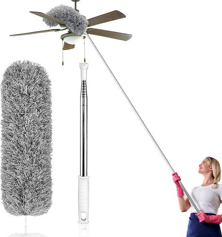 Microfiber Feather Duster, 7PCS Washable Dusters for Cleaning Kit with 100" Extension Long Pole, Bendable Telescopic Duster for Cleaning Dust on High Ceiling Fans Lights Blinds Cars Furniture in Kuwait