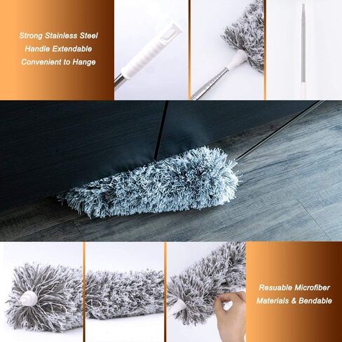 Microfiber Feather Duster, 7PCS Washable Dusters for Cleaning Kit with 100" Extension Long Pole, Bendable Telescopic Duster for Cleaning Dust on High Ceiling Fans Lights Blinds Cars Furniture in Kuwait